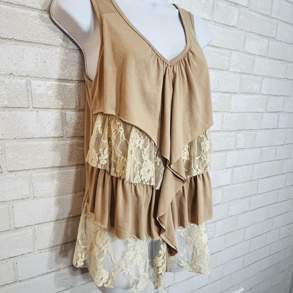 Western Boho Tiered Lace Festival Top Small Coastal Cowgirl Indie Layered Ruffle - Picture 6 of 10